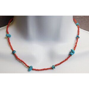 Red Glass Turquoise Necklace